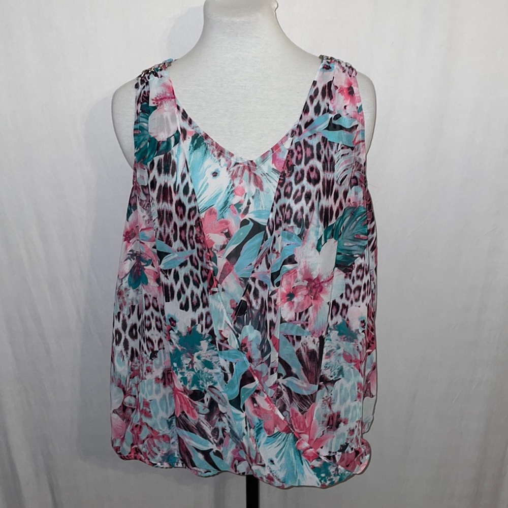 Jennifer Lopez Floral Leopard Sleeveless Faux Wrap XL